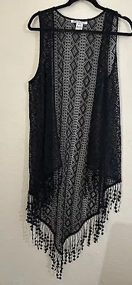 Cárdigan American Rag XL NEGRO Encaje Frente Abierto Boho Campesino Kimono Foto 1 de 4