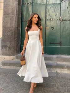 Elegant White High Waist Women's Dress - Picture 1 of 8