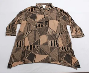 Paisley Vine Women's 3/4 Sleeve Collared Textured Tunic CA4 Mocha/Black Size 1XL - Picture 1 of 3