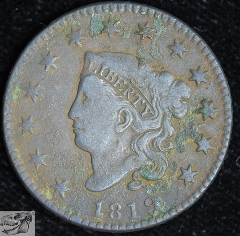 1819 Coronet Head Large Cent, N-6 Variety, Small Date, Very Fine+, Dark, C6316 Cover