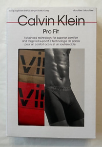 Calvin Klein Pro Fit Microfiber Long Boxer Briefs Sz M 3 Pk Red/Tiger Gold/Black