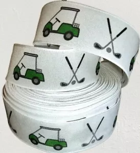 2" Golf ribbon 2" Wired Golf cart & clubs Ribbon for wreaths & bows 5 Yards - Picture 1 of 1