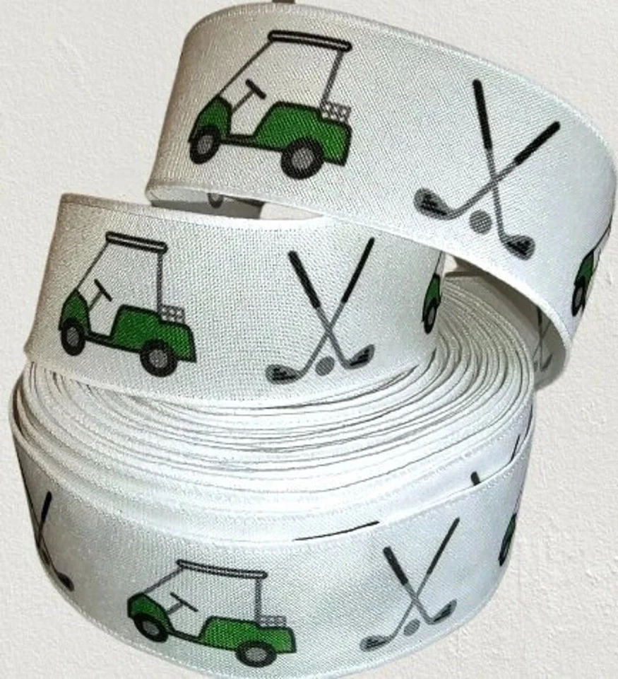 2" Golf ribbon 2" Wired Golf cart & clubs Ribbon for wreaths & bows 5 Yards - Image 1 of 1