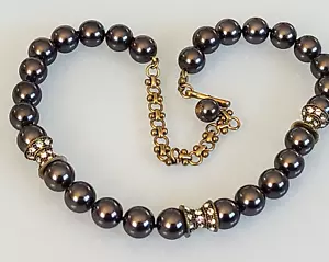 HEIDI DAUS ESTATE ENHANCER JET BLACK FAUX PEARLS NECKLACE WITH 3 RHINESTONE SETS - Picture 1 of 16
