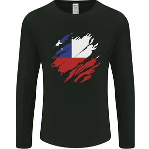 Torn Chile Flag Chilean Day Football Mens Long Sleeve T-Shirt - Picture 1 of 43