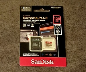 SanDisk Extreme Plus 128GB Micro SD Card Class 10, V30, A2, UHS-I, SDXC - Picture 1 of 2