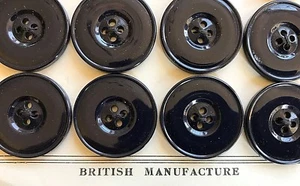 Vintage Buttons -24 Black 4-hole Flat Back Carved Casein Buttons - Britain - Picture 1 of 5