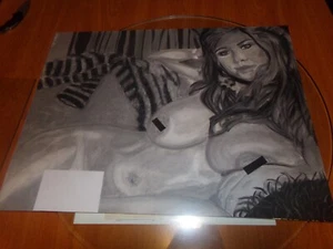 Roberta Pedon Pinup Grauton Pastellmalerei auf Papier 18x24 - Bild 1 von 4