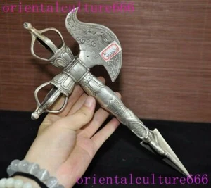 Tibetan silver Vajra Dorje Phurpa Exorcism Talisman hatchet tomahawk Ax Axe - Picture 1 of 9