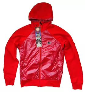 $235 Designer DIESEL Men 55 DSL Hot Red Hooded Full Zip Up Cardigan Sweatshirt L - Picture 1 of 9