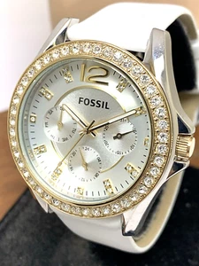 Reloj Mujer Fossil ES3204 Riley Cuarzo Gemado Dos Tonos Correa Cuero Blanco 38mm - Imagen 1 de 13