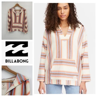 Pullover Billabong Rayas Terry Tela Sudadera con Capucha Canguro Bolsillo Playa Surf M Foto 1 de 4