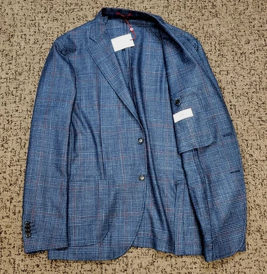 $1650 NEW Luciano Barbera Wool Silk CASHMERE Check Blazer Men 44 EU 54 Blue Red - Image 1 of 4