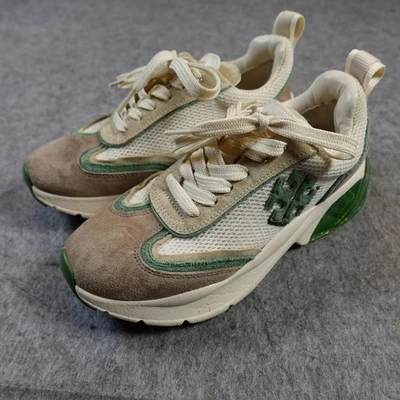 Tory Burch Good Luck Trainer Womens 7 Ivory Green Cerbiatto Sneaker Shoes - Image 1 of 4