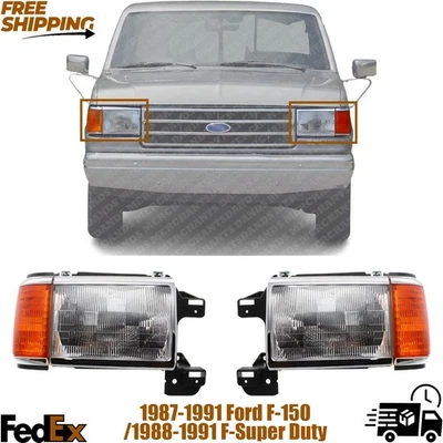 Front Headlights Assembly LH & RH For 1987-1991 Ford F-150 /1988-91 F-Super Duty - Image 1 of 4
