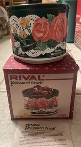 Vintage Rival Potpourri Crock Pot 3206 Green Lace Roses - Picture 1 of 9