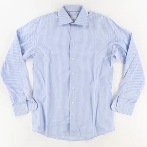 Eton Modern Popeline Baumwolle Gestreift Knopfleiste Hemd Blau Herren 39 - Bild 1 von 6