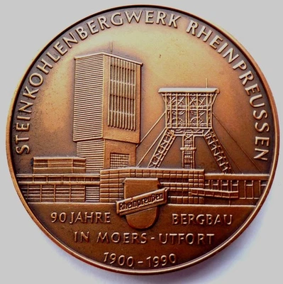 Steinkohlen-Bergwerk Rheinpreussen 50mm Bergbau Bronze 1990 Medaille F. Scheppat - Bild 1 von 2
