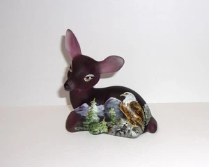 Fenton Glass Amethyst Purple Bald Eagle Fawn Deer Figurine Ltd Ed #19/57 Kibbe - Picture 1 of 9