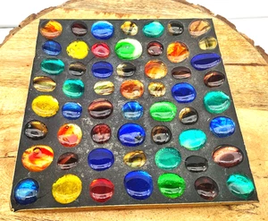 Vintage MCM Stained Glass Pebble Mosaic Ashtray 56 Multicolored Pieces 7x7" - Picture 1 of 8