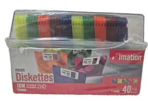 Imation Neon Diskettes 3.5” Floppy Disks 1.44MB IBM 2HD 40 Pack - New & Sealed - Afbeelding 1 van 8