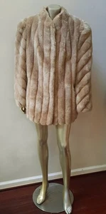 KUNSTFELL VINTAGE BLOND MOB WOMAN MANTEL MOD CHEVRON LANGE ÄRMEL JAKOBSMUSCHELSAUM XL - Bild 1 von 9