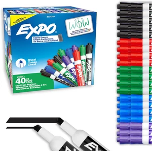 Trocken abwischbare Marker geruchsarme Keilspitze verschiedene Farben 40er Pack für Büro Schule - Bild 1 von 12