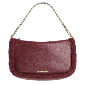 NWT Michael Kors | Oxblood Shearling Carmela Pebbled Leather Pochette Bag $448 - Picture 1 of 7