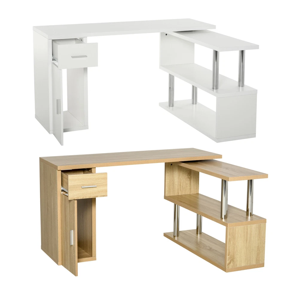 HOMCOM Scrivania Angolare Moderna in Legno con Cassetto Armadietto e Mensole - Immagine 1 di 1