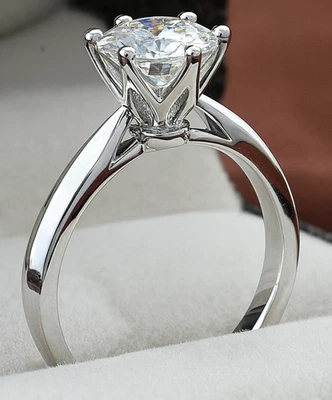 IGI 1Ct Round Lab Grown Diamond Ring Solitaire Engagement 14K WHITE Gold 💎 - Image 1 of 4