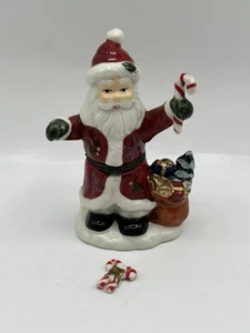 Santa Claus Porcelain Hinged Trinket Box With Candy Cane Trinket Inside 4" - Picture 1 of 7