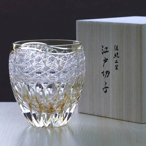 Edo Kiriko “Renge Yellow” Rock Glass – Lotus Cut & Light Yellow Glass - Picture 1 of 6