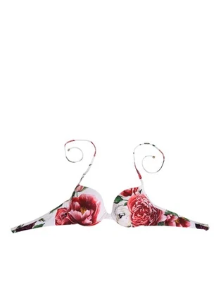 Dolce & Gabbana White Floral Print Halter Bikini Top Women's Swimwear Authentic - Image 1 of 4