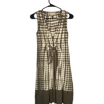 Vestido MICHAEL Michael Kors Marrón y Blanco Sin Mangas Cuello en V Cinturón Mujer Talla S Foto 1 de 4