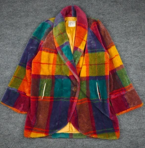 Vintage Regenbogen Karo Jacke Damen L Mehrfarbig Oversized Plüsch Gute Arbeit ** - Bild 1 von 14