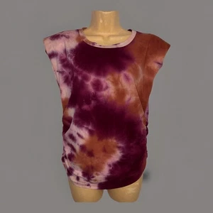 Como Blu Boho Top Size L Cotton Stretch Sleeveless Shoulder Pads Tie Dye Look - Picture 1 of 11