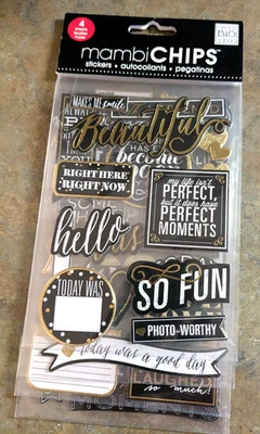NEW! MAMBI CHIPS Black & Gold "MEMORY FUN" ~ 4 Sheets SCRAPBOOKING or GENERAL - Image 1 of 4