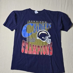 Vintage 1994 San Diego Chargers AFC Champions T-Shirt Size L NFL USA Blue - Picture 1 of 13