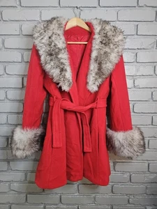 Passport Damen Vintage Mantel rot Wolle Kunstfell Gürtel Größe M - Bild 1 von 9