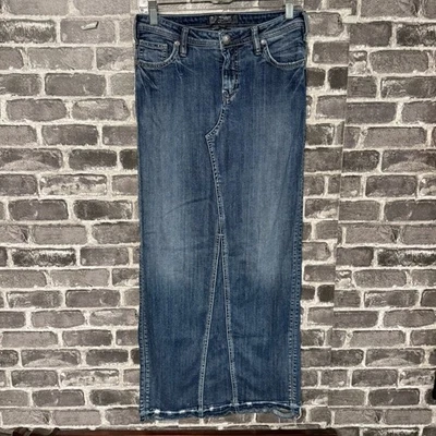 Jeans Plateados Adele Vaqueros Índigo Oscuro Denim Falda Midi TALLA 27 Foto 1 de 4
