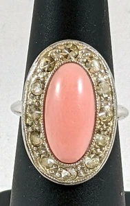 Piedra ovalada rosa vintage Avon con pedrería transparente - talla 6 - Imagen 1 de 6