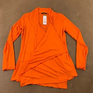 Urban CoCo Women's Medium Orange Asymmetrical Hem Drape Front Open Cardigan NWT - Picture 1 of 7