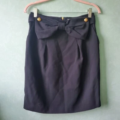 NWT Sandro Black Bow Front Gold Buttons Wool Short Pencil Skirt Size US6/FR2 - Image 1 of 4