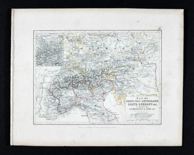 1855 Johnston Military Map Napoleonic Wars 1796 Campaign Italy Switzerland Germa - Image 1 of 4