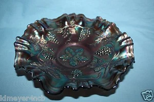 COBALT BLUE FENTON VINTAGE PATTERN 3 IN 1 EDGE CARNIVAL GLASS BOWL  - Picture 1 of 12