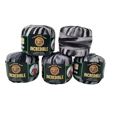 LOT OF 5 LION BRAND INCREDIBLE RIBBON YARN Accent on Black Color 204 Lot 0961 - Image 1 of 2