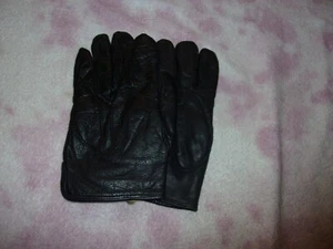 vtg Ruson Black Leather Gloves 9 Rabbit Fur Lined - Picture 1 of 7