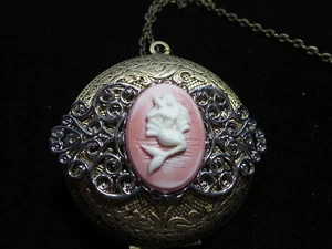 ANTIQUE BRONZE MERMAID HARLEQUIN PRESCOSA VINTAGE FIRE OPAL DOUBLE SIDED LOCKET - Picture 1 of 4