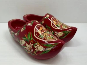 JUNORA Dutch-Made Traditional Holland Hand Painted Clogs Red Shoes 23cm 35/36 - Picture 1 of 6