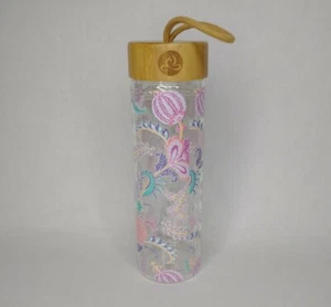 Apana 16 Ounce Glass Water Bottle Paisley Floral Print Bamboo Screw On Lid - Picture 1 of 11